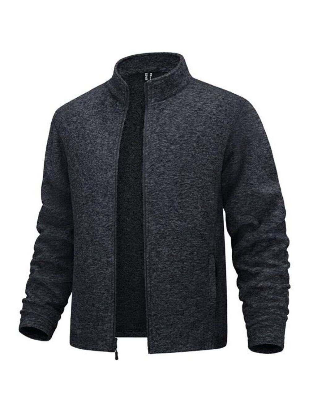 Mens fleece zip up jacket warm stand collar casual full zip sweatshirt pockets
